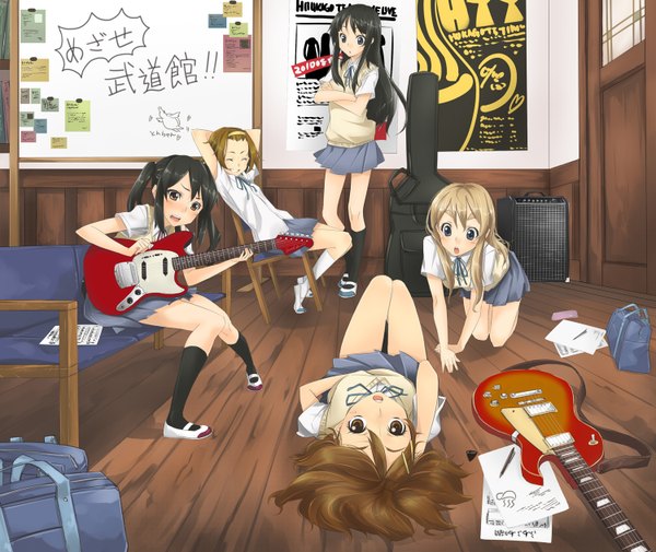 Anime picture 1500x1264 with k-on! kyoto animation akiyama mio hirasawa yui nakano azusa kotobuki tsumugi tainaka ritsu multiple girls band girl serafuku musical instrument 5 girls guitar