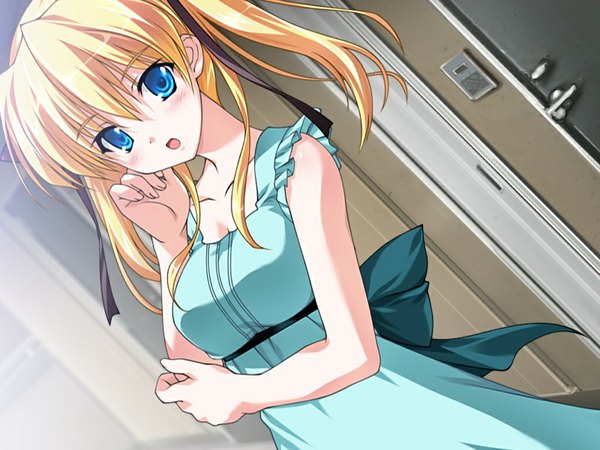 Anime picture 1024x768 with natsumegu celes alford long hair blue eyes blonde hair twintails game cg girl sundress