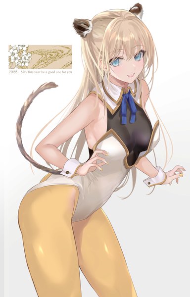 Anime picture 1312x2048 with original mexif single long hair tall image fringe open mouth blue eyes light erotic simple background blonde hair hair between eyes white background animal ears tail nail polish :d animal tail new year 2022