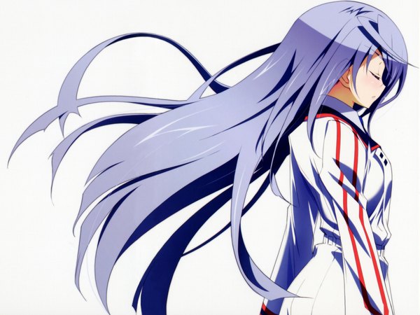 Anime picture 4000x3000 with infinite stratos 8bit shinonono houki single long hair blush highres simple background white background absurdres purple hair eyes closed profile scan girl