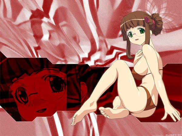 Anime picture 1024x768 with uchuu no stellvia fujisawa yayoi light erotic swimsuit bikini glasses red bikini