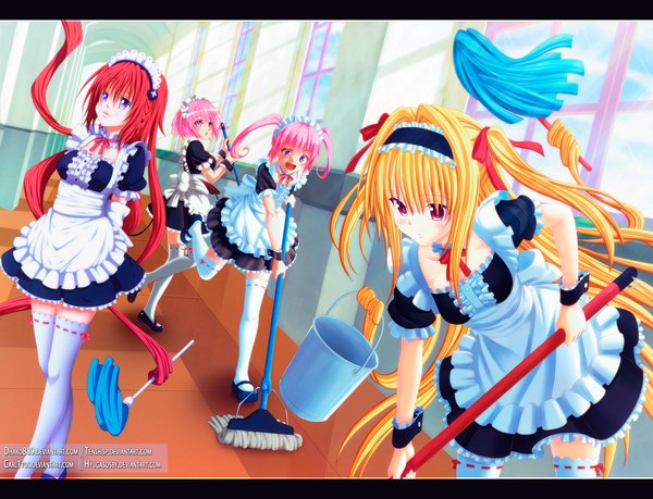 Anime picture 2600x1992 with toloveru toloveru darkness xebec konjiki no yami momo velia deviluke nana asta deviluke kurosaki mea hyugasosby dhako889 carl1tos tenshisp long hair blush highres short hair open mouth blonde hair smile twintails multiple girls