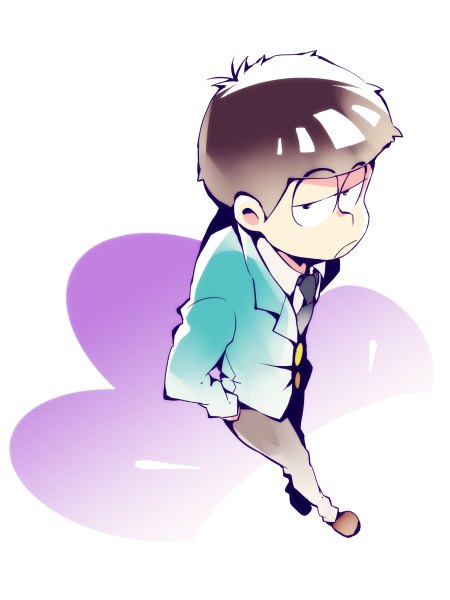 Anime picture 900x1200 with osomatsu-san matsuno ichimatsu dossei single tall image looking at viewer short hair simple background brown hair white background purple eyes full body ahoge from above walking hands in pockets formal boy