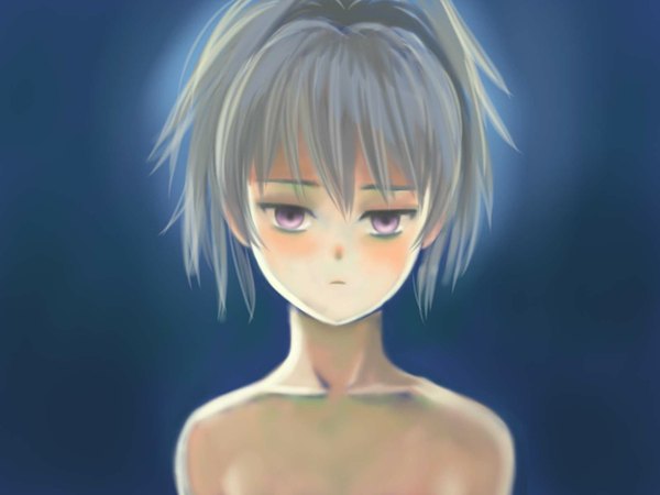 Anime picture 1600x1200 with darker than black studio bones yin (darker than black) toshi hiroshi highres purple eyes silver hair nude