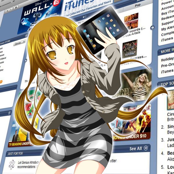 Anime picture 1299x1299 with original apple inc. rinereeto (artist) single long hair blonde hair yellow eyes girl ipad