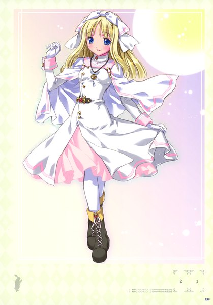 Anime picture 2446x3500 with mugen no fantasia kamiya maneki long hair tall image blush highres blue eyes blonde hair scan girl dress bow hair bow boots