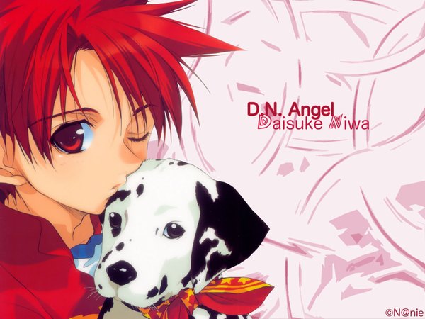 Anime picture 1600x1200 with d.n.angel xebec niwa daisuke red eyes red hair boy animal dog