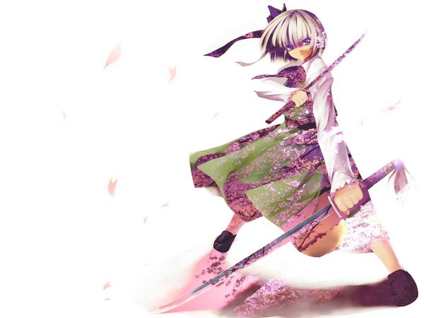 Anime picture 1024x768 with touhou konpaku youmu white background girl skirt sword skirt set
