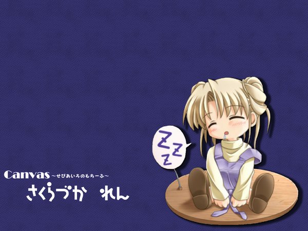 Anime picture 1024x768 with canvas (anime) open mouth simple background sitting sleeping