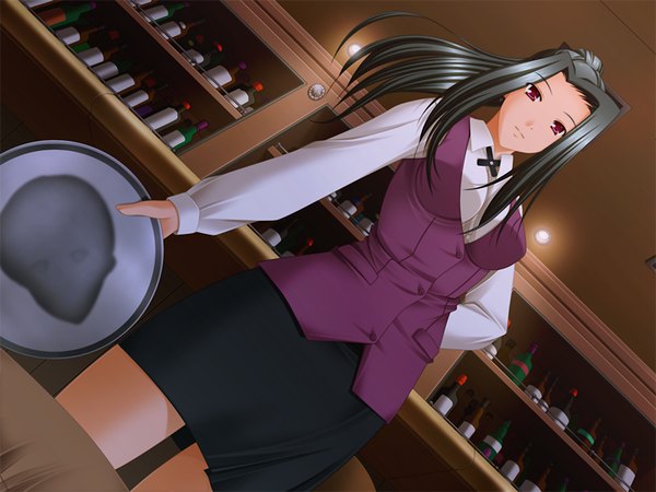 Anime picture 1200x900 with hidamari no hana (game) long hair black hair red eyes game cg waitress girl