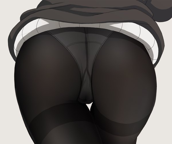 Anime picture 1400x1176 with original fuguu-chan nanakura nanane single light erotic simple background ass grey background thighs cameltoe close-up walking dress lift pov ass trefoil girl dress underwear panties pantyhose