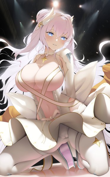 Anime picture 4500x7250 with azur lane le malin (azur lane) le malin (muse) (azur lane) fouriasensei single long hair tall image looking at viewer blush fringe highres breasts blue eyes light erotic smile hair between eyes large breasts payot absurdres cleavage
