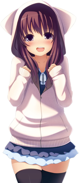 Anime picture 890x2054 with original ichiroku single long hair tall image looking at viewer blush open mouth brown hair standing white background purple eyes brown eyes red hair :d light smile teeth fang (fangs) zettai ryouiki transparent background