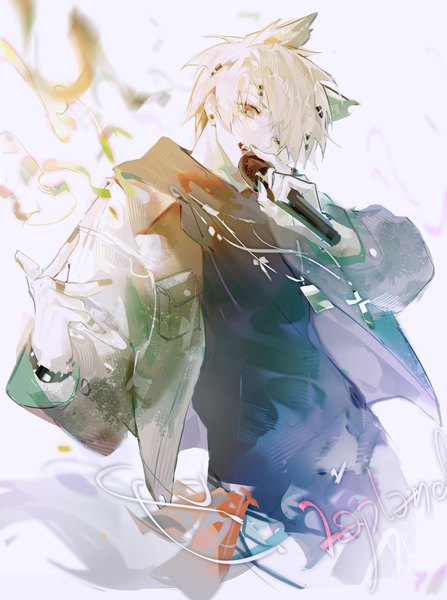 Anime picture 2481x3330 with arknights ambience synesthesia lappland (arknights) claw (rjtd7274) single tall image looking at viewer fringe highres short hair animal ears silver hair nail polish hair over one eye open jacket official alternate costume girl jacket pendant hood