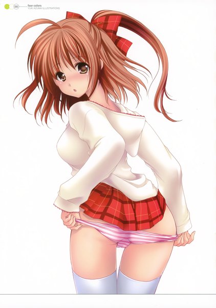 Anime picture 2870x4084 with original azuma yuki single long hair tall image looking at viewer blush highres breasts open mouth light erotic simple background brown hair large breasts white background brown eyes ahoge looking back from behind scan