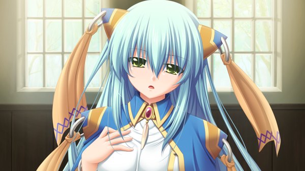 Anime picture 1024x576 with kamidori alchemy meister long hair wide image green eyes blue hair game cg girl