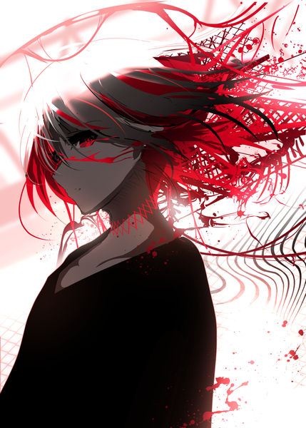 Anime picture 1000x1399 with original berryverrine single tall image fringe short hair hair between eyes red eyes white background looking away upper body red hair multicolored hair blood on face girl blood