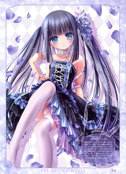 Anime picture 2869x3956 with original tinker bell single long hair tall image looking at viewer blush fringe highres blue eyes light erotic black hair sitting bare shoulders scan inscription pantyshot framed lolita fashion girl