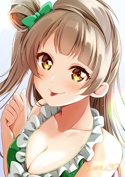 Anime picture 3541x5016 with love live! school idol project sunrise (studio) love live! minami kotori nota ika single long hair tall image blush highres breasts light erotic brown hair signed yellow eyes absurdres from above twitter username one side up girl