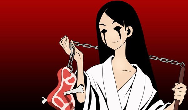 Anime picture 2000x1167 with sayonara zetsubou sensei shaft (studio) kitsu chiri highres wide image black eyes hollow eyes food