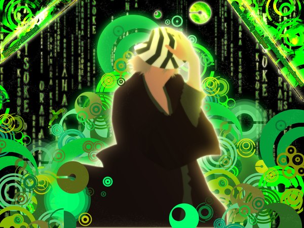 Anime picture 1600x1200 with bleach the matrix studio pierrot urahara kisuke silhouette green background tech
