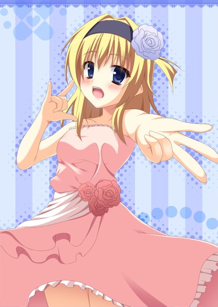 Anime picture 1043x1473 with original aria. single long hair tall image blush open mouth blue eyes blonde hair girl dress hairband