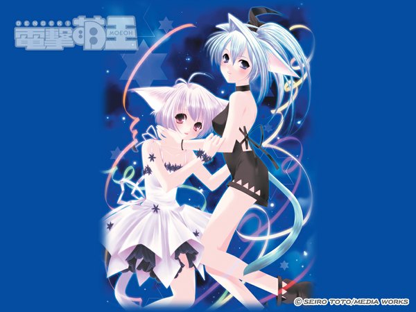Anime picture 1024x768 with dengeki moeou toto seiro animal ears cat girl blue background girl