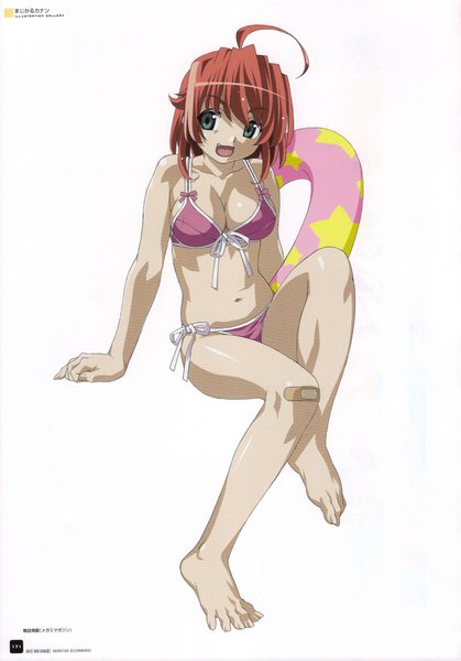 Anime picture 2437x3487 with magical canan anime international company akio watanabe animation design works (artbook) hiiragi chihaya carmein carmine (magical canan) watanabe akio single tall image highres short hair breasts open mouth light erotic simple background white background sitting signed full body ahoge