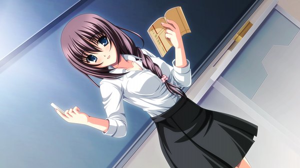 Anime picture 1024x576 with uni. special limited edition (game) blue eyes wide image game cg purple hair teacher girl