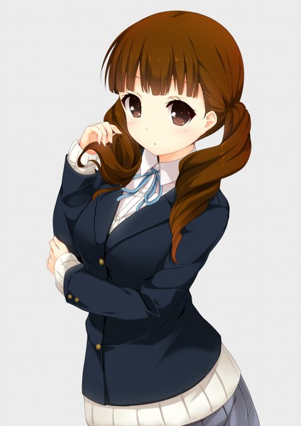 Anime picture 1061x1500 with k-on! kyoto animation nironiro single long hair tall image looking at viewer simple background brown hair white background twintails brown eyes girl uniform school uniform