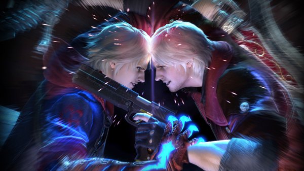 Anime picture 1920x1080 with devil may cry dante (devil may cry) nero (devil may cry) highres blonde hair wide image realistic wallpaper battle 3d boy