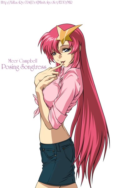 Anime picture 1852x2707 with mobile suit gundam gundam seed destiny sunrise (studio) meer campbell long hair tall image highres simple background smile hair between eyes white background pink hair grey eyes vector girl hair ornament miniskirt hairclip star (symbol) star hair ornament