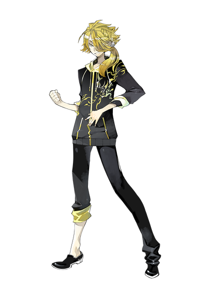 Anime picture 1000x1414 with touken ranbu nitroplus shishiou kukicha single long hair tall image fringe blonde hair smile looking away full body hair over one eye official art alternate costume side ponytail transparent background silver eyes boy hood