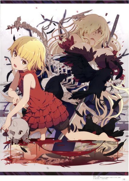 Anime picture 3500x4915 with bakemonogatari kizumonogatari shaft (studio) monogatari (series) milky been! (ogipote) - anime yorozu ira hon (artbook) oshino shinobu kissshot acerolaorion heartunderblade ogipote long hair tall image looking at viewer fringe highres short hair breasts open mouth light erotic blonde hair large breasts multiple girls