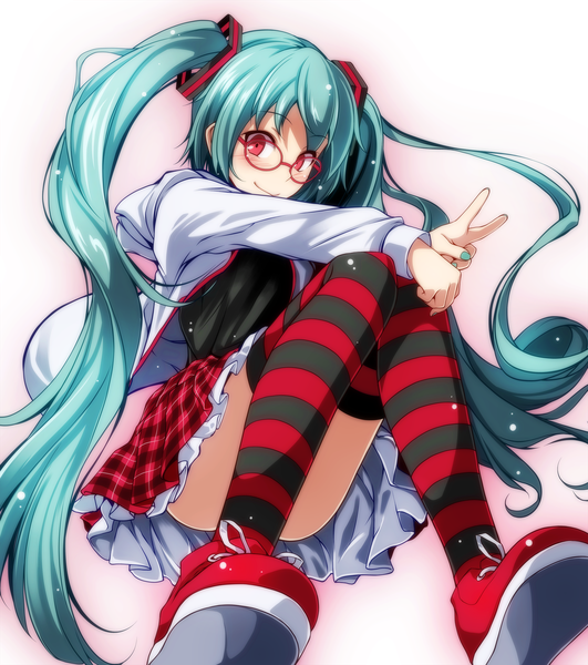 Anime picture 2215x2500 with vocaloid kocchi muite baby (vocaloid) hatsune miku tsukishiro saika single tall image looking at viewer blush fringe highres light erotic smile hair between eyes red eyes twintails very long hair nail polish aqua hair victory alternate eye color