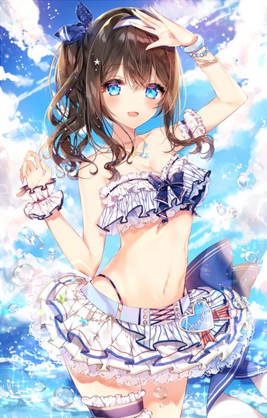 Anime picture 2244x3507 with idolmaster idolmaster cinderella girls idolmaster cinderella girls starlight stage sagisawa fumika taya oco single long hair tall image looking at viewer blush fringe highres breasts open mouth blue eyes light erotic smile hair between eyes brown hair standing