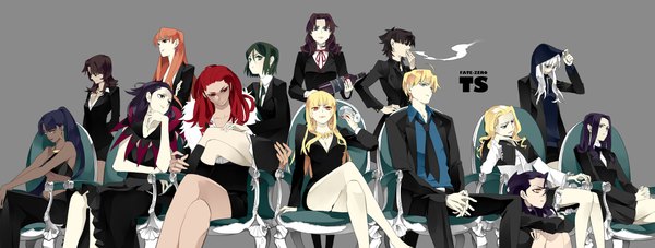 Anime picture 2341x887 with fate (series) fate/stay night fate/zero studio deen type-moon artoria pendragon (all) saber gilgamesh (fate) diarmuid ua duibhne (lancer) (fate) emiya kiritsugu berserker (fate/zero) rider (fate/zero) waver velvet kotomine kirei caster (fate/zero) matou kariya toosaka tokiomi assassin (fate/stay night) uryuu ryuunosuke kayneth archibald el-melloi