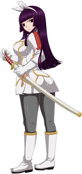 Anime picture 1890x4000 with fairy tail mikazuchi kagura iitheluciferii single long hair tall image highres purple eyes purple hair coloring transparent background girl gloves weapon pantyhose sword elbow gloves hairband katana thigh boots