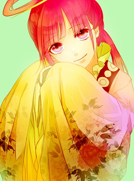 Anime picture 800x1078 with magi the labyrinth of magic a-1 pictures ren kougyoku g.g.lemon single long hair tall image looking at viewer fringe simple background pink hair traditional clothes pink eyes hands in sleeves girl