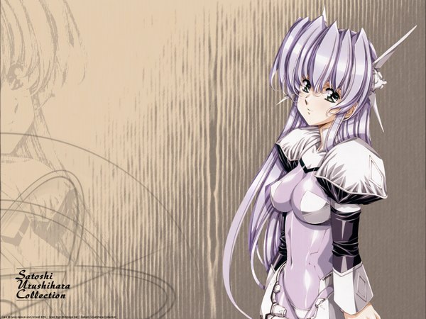 Anime picture 1600x1200 with urushihara satoshi single long hair purple hair horn (horns) girl