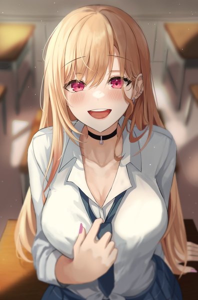 Anime picture 2700x4096 with sono bisque doll wa koi wo suru cloverworks kitagawa marin gongha single long hair tall image looking at viewer blush fringe highres open mouth blonde hair smile hair between eyes sitting upper body indoors long sleeves nail polish