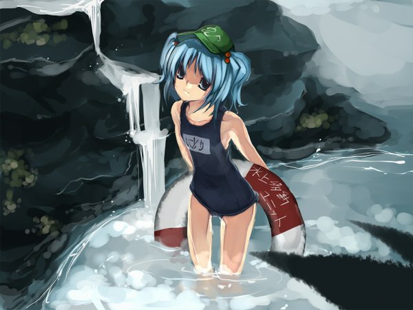 Anime picture 1280x960 with touhou kawashiro nitori loli girl swimsuit one-piece swimsuit school swimsuit