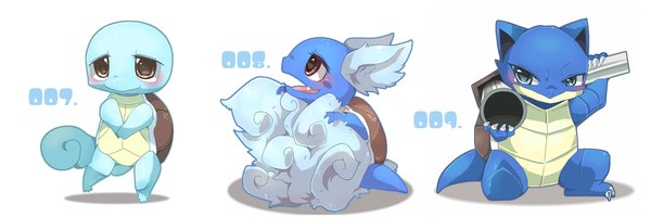 Anime picture 1500x500 with pokemon nintendo squirtle blastoise wartortle sira116 simple background wide image white background gen 1 pokemon pokemon number animal turtle