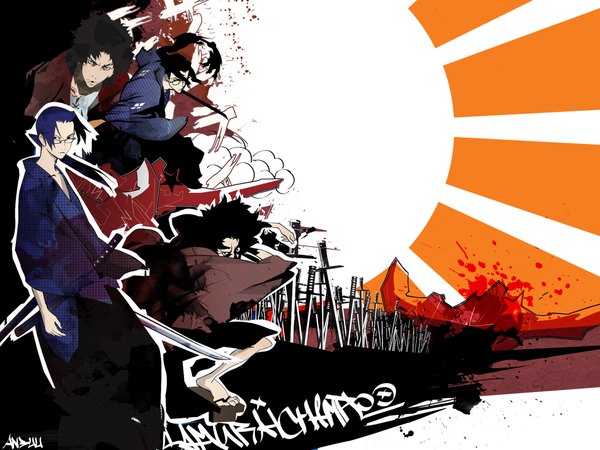 Anime picture 2048x1536 with samurai champloo mugen (samurai champloo) jinnosuke highres black hair japanese clothes sword glasses kimono katana