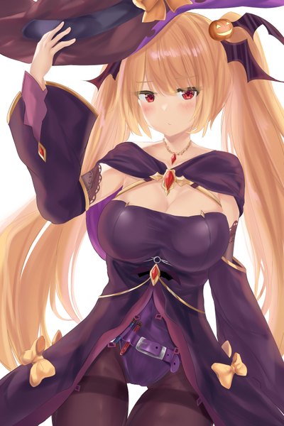 Anime picture 2300x3450 with azur lane nelson (azur lane) nelson (lunar witch) (azur lane) ru zhai single long hair tall image looking at viewer blush fringe highres breasts light erotic simple background blonde hair hair between eyes red eyes large breasts standing white background