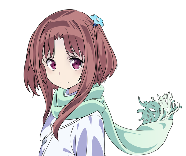 Anime picture 5525x4658 with galilei donna hozuki ferrari johnprestongc single long hair looking at viewer fringe highres smile brown hair purple eyes twintails absurdres hair flower short twintails transparent background vector girl hair ornament scarf