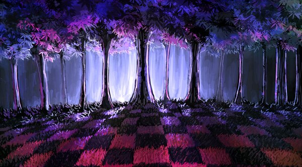 Anime picture 1920x1063 with original chevasis (artist) highres wide image no people checkered plant (plants) tree (trees) grass forest