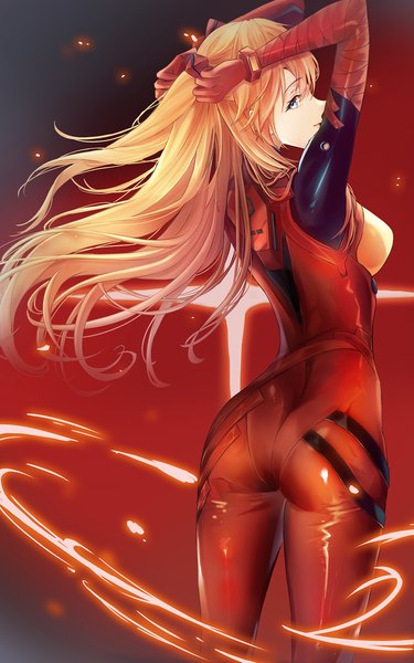 Anime picture 1100x1761 with neon genesis evangelion rebuild of evangelion evangelion: 3.0 you can (not) redo gainax soryu asuka langley kottungyang single long hair tall image looking at viewer fringe breasts blue eyes hair between eyes brown hair standing ass profile looking back from behind