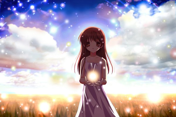 Anime picture 1124x749 with clannad key (studio) okazaki ushio girl from the illusionary world cloud (clouds)