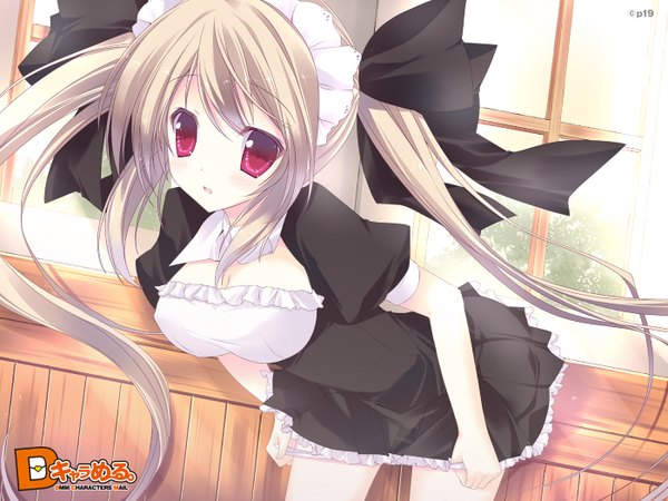 Anime picture 1400x1050 with d chara mail p19 single long hair blonde hair red eyes twintails maid girl bow hair bow headdress maid headdress
